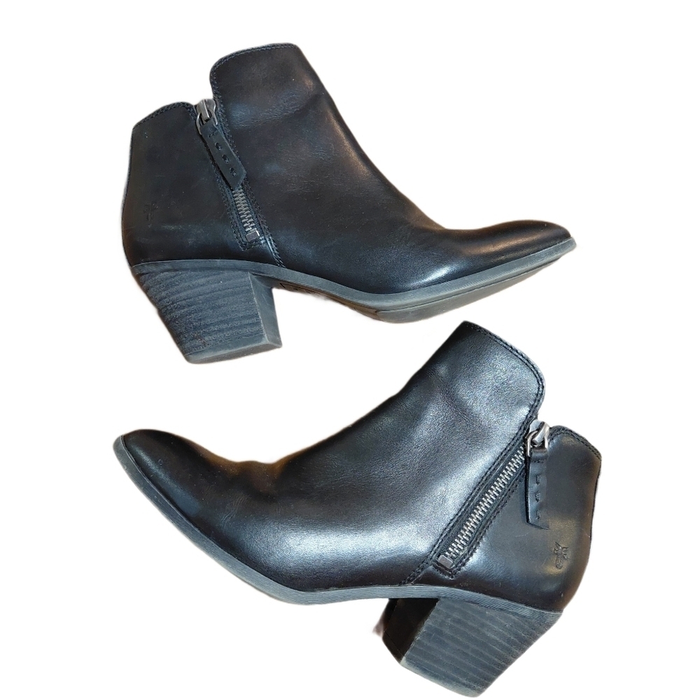 Frye Judith Black Leather Ankle Boot Women's Size 6.5 M Black Heeled Bootie